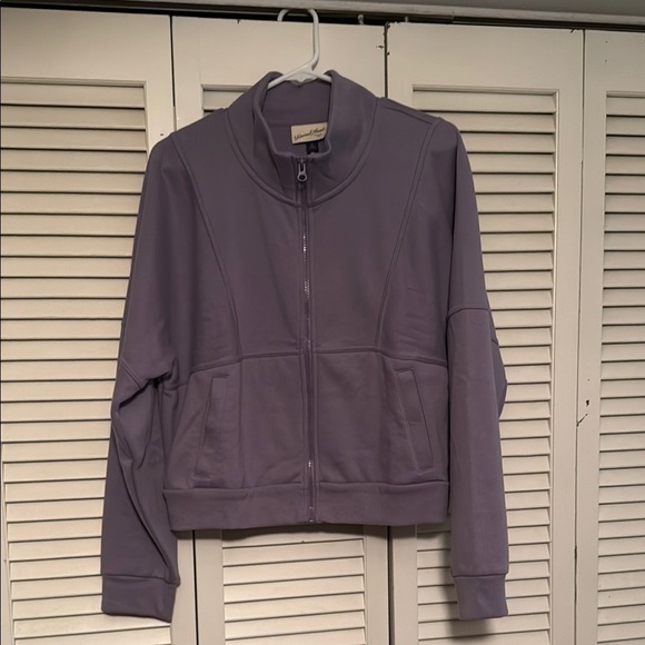 NWT! Purple Bomber-fit Sweatshirt with Stand-up Collar and Relaxed Fit - Picture 1 of 4
